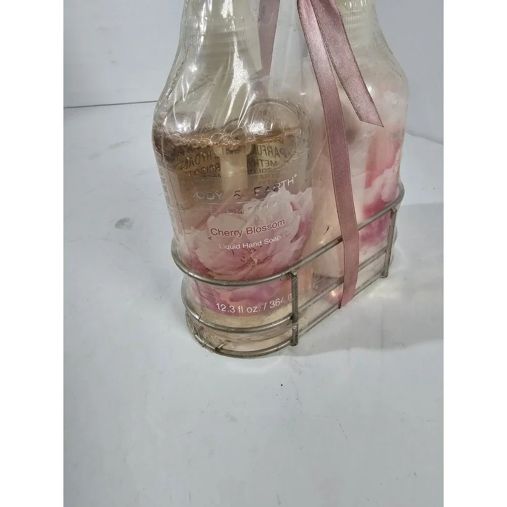 Body And Earth Elements Wire Caddy Set Cherry Blossom Hand Soap Lotion